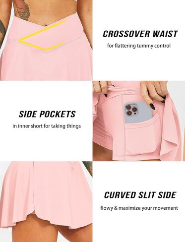 TZLDN Women's Tennis Skirt with Shorts Pockets High Waisted Crossover Pleated Workout Athletic Golf Skorts Skirts in Saudi Arabia