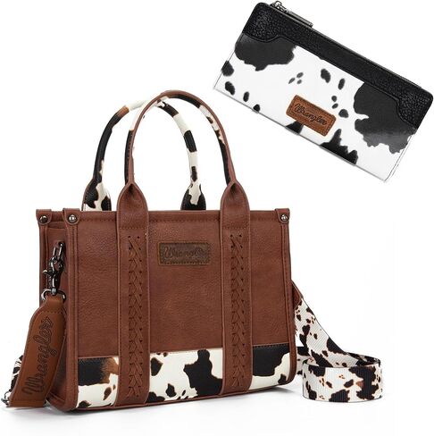 Wrangler Cow Print Tote Handbag and Bifold Credit Card Wallet Set in Kuwait