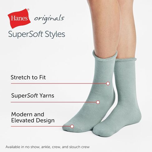 Hanes Mens Originals Supersoft Crew Socks, Stretch Crew Socks For Men, 6-12, 6-Pairs in Saudi Arabia