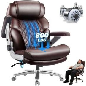 كرسي المكتب الكبير والطويل 600 رطل- كرسي كمبيوتر تنفيذي عالي الظهر للأشخاص الثقيلين الذين لديهم دعم قطني قابل للتعديل وعجلات هادئة- كرسي مكتب كبير للمكتب المنزلي (براون) in Kuwait