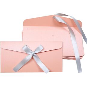 10 Pieces Ribbon Bow Kraft Paper Envelopes, Thick Pearlescent Color Envelope for Greeting Cards, Festival Supplies, Birthday Party Wedding Invitations, Red in Kuwait