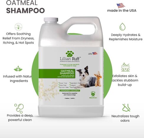 Lillian Ruff PRO Formula HypoCare+ | Clinically Tested Hypoallergenic Dog Shampoo - Itch & Allergy Relief for Sensitive Skin – Fragrance-Free with Oatmeal, Aloe, Vitamin E, Provitamin B5 - USA Made in Kuwait