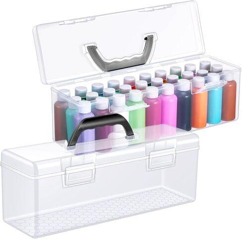 3 Pcs Paint Storage Box for 2 Fl. oz Acrylic Paints, Acrylic Portable Craft art Organizer with Handle, 30 Bottles Capacity Plastic Art Supply Clear Boxes in Saudi Arabia