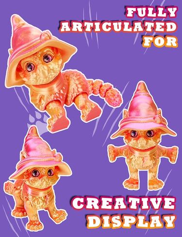 قطة ثلاثية الأبعاد مع قبعة ساحرة - الحيوانات المطبوعة ثلاثية الأبعاد المرنة ، قبعة قابلة للإزالة ، مثالية لديكور مكتب الهالوين أو الهدايا (أخضر) in Kuwait