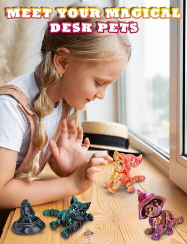 قطة ثلاثية الأبعاد مع قبعة ساحرة - الحيوانات المطبوعة ثلاثية الأبعاد المرنة ، قبعة قابلة للإزالة ، مثالية لديكور مكتب الهالوين أو الهدايا (أخضر) in Kuwait