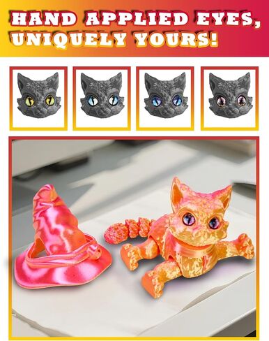 قطة ثلاثية الأبعاد مع قبعة ساحرة - الحيوانات المطبوعة ثلاثية الأبعاد المرنة ، قبعة قابلة للإزالة ، مثالية لديكور مكتب الهالوين أو الهدايا (أخضر) in Kuwait