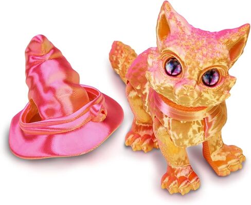 قطة ثلاثية الأبعاد مع قبعة ساحرة - الحيوانات المطبوعة ثلاثية الأبعاد المرنة ، قبعة قابلة للإزالة ، مثالية لديكور مكتب الهالوين أو الهدايا (أخضر) in Kuwait