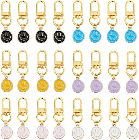 dicosmetic 24pcs 6 ألوان الابتسامة الوجه مفتاح المينا التعبير سلسلة مفاتيح السلسلة الأولى من هدايا المدارس من السبائك الذهبية مع سحر الابتسامة لطيف خط حقيبة اليد المفتاحية الجمالية الجمالية الجمالية in Saudi Arabia