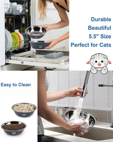 6 PCS Stainless Steel Cat Bowls, Non-Slip Stainless Cats Food Bowl Metal Cat Dishes Whisker Fatigue Kitten Plates Shallow Wide Kitten Bowls, 5.5" Whisker Friendly Food Dish (Bright Green) in Kuwait