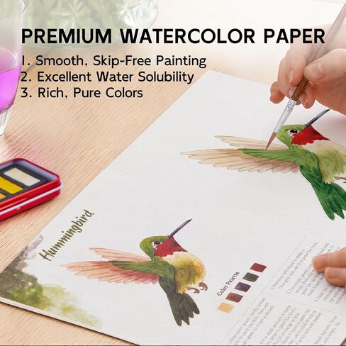 SkilLify Watercolor Workbook, Beginner Watercolor Paint Set, Water Color Book, Arts & Crafts Coloring Book for Adults and Teens with 12-Color Paint Set & Brush (Flowers) in Saudi Arabia