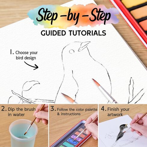 SkilLify Watercolor Workbook, Beginner Watercolor Paint Set, Water Color Book, Arts & Crafts Coloring Book for Adults and Teens with 12-Color Paint Set & Brush (Flowers) in Saudi Arabia