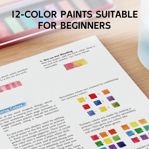 SkilLify Watercolor Workbook, Beginner Watercolor Paint Set, Water Color Book, Arts & Crafts Coloring Book for Adults and Teens with 12-Color Paint Set & Brush (Flowers) in Saudi Arabia