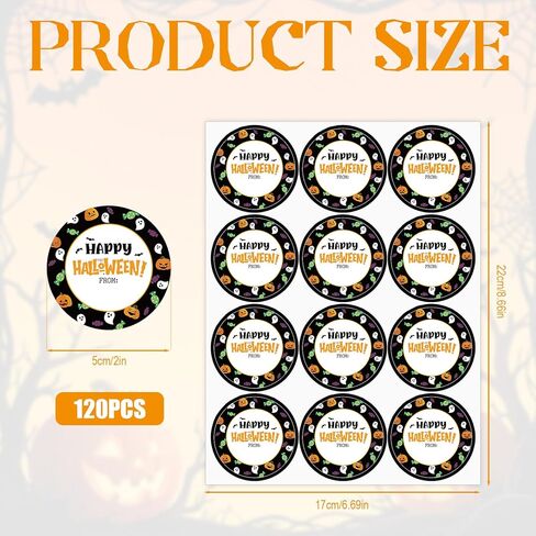 120pcs ملصقات Happy Halloween ، 2in ملصقات الحفلات في عيد الهالوين ، اسم جولة قابلة للكتابة من العلامات لـ Goodie Bags Envelope Seals Decoration (Style 3) in Kuwait