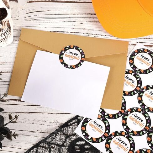 120pcs ملصقات Happy Halloween ، 2in ملصقات الحفلات في عيد الهالوين ، اسم جولة قابلة للكتابة من العلامات لـ Goodie Bags Envelope Seals Decoration (Style 3) in Kuwait