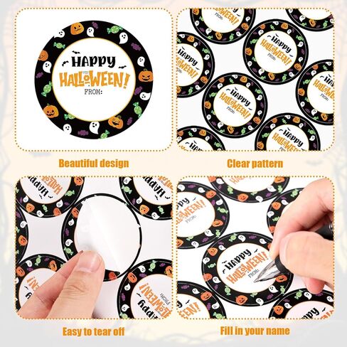 120pcs ملصقات Happy Halloween ، 2in ملصقات الحفلات في عيد الهالوين ، اسم جولة قابلة للكتابة من العلامات لـ Goodie Bags Envelope Seals Decoration (Style 3) in Kuwait