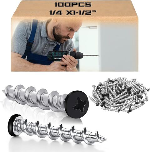 Blulu 100 pcs Drywall Anchors 1/4 x 1-1/2 Inch Black Pan Head Alloy Steel Light Wall Anchors Heavy Duty Self Drilling Screws for Drywall, Wood and Other Masonry Materials in Saudi Arabia