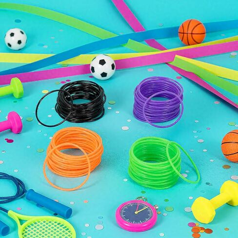 100 PCS 80S Silicone Jelly Bracelets Neon Enderable Gel Gummy Rubber Bracelets Hair Ties 80's Party Favors ، Black Color in Kuwait
