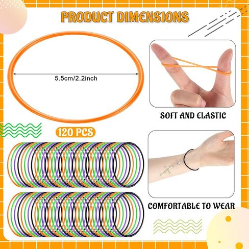 100 PCS 80S Silicone Jelly Bracelets Neon Enderable Gel Gummy Rubber Bracelets Hair Ties 80's Party Favors ، Black Color in Kuwait