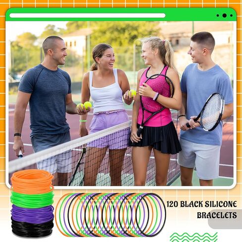 100 PCS 80S Silicone Jelly Bracelets Neon Enderable Gel Gummy Rubber Bracelets Hair Ties 80's Party Favors ، Black Color in Kuwait