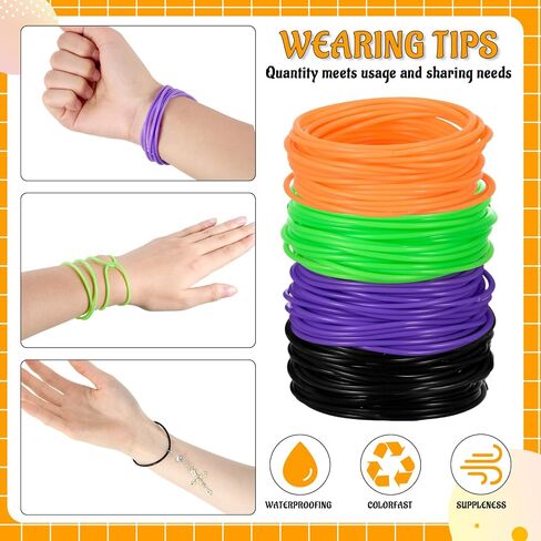 100 PCS 80S Silicone Jelly Bracelets Neon Enderable Gel Gummy Rubber Bracelets Hair Ties 80's Party Favors ، Black Color in Kuwait