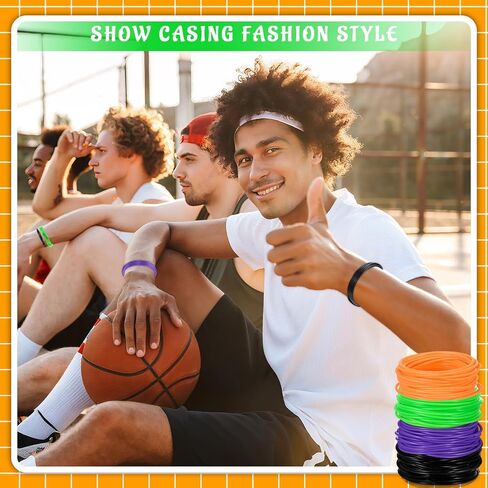 100 PCS 80S Silicone Jelly Bracelets Neon Enderable Gel Gummy Rubber Bracelets Hair Ties 80's Party Favors ، Black Color in Kuwait