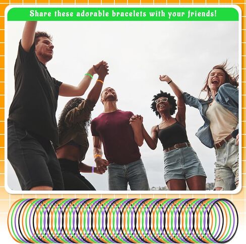 100 PCS 80S Silicone Jelly Bracelets Neon Enderable Gel Gummy Rubber Bracelets Hair Ties 80's Party Favors ، Black Color in Kuwait