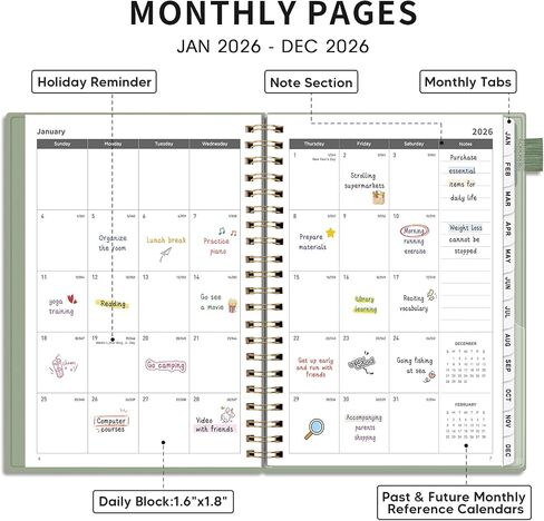 AHGXG 2026 Planner, Weekly and Monthly Planner, Large Size 8.5" x 11", 2026 Calendar, JAN 2026 - DEC 2026, Spiral Bound, Inner Pocket, Perfect for Office Home School Supplies, Sage Green in Kuwait
