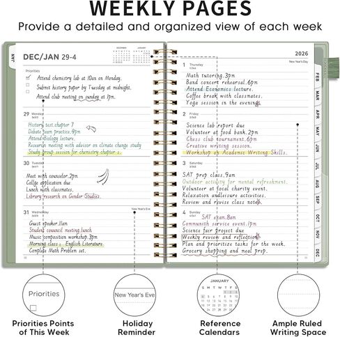 AHGXG 2026 Planner, Weekly and Monthly Planner, Large Size 8.5" x 11", 2026 Calendar, JAN 2026 - DEC 2026, Spiral Bound, Inner Pocket, Perfect for Office Home School Supplies, Sage Green in Kuwait