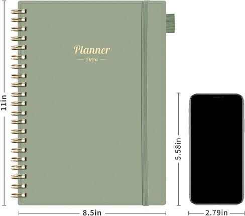 AHGXG 2026 Planner, Weekly and Monthly Planner, Large Size 8.5" x 11", 2026 Calendar, JAN 2026 - DEC 2026, Spiral Bound, Inner Pocket, Perfect for Office Home School Supplies, Sage Green in Kuwait