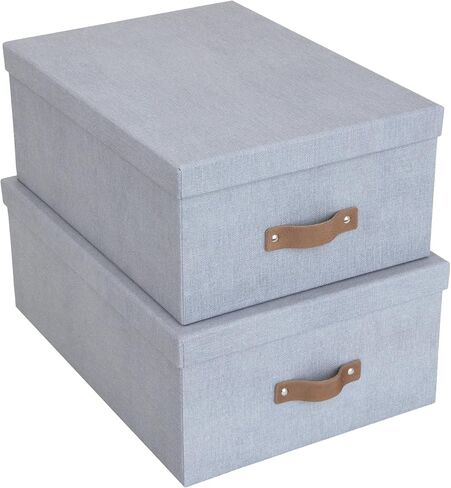 Bigso Ulrika, Set of 2 - Large Storage Box (10.4 x 14.4 x 5.7in) and Small Storage Box (9.8 x 13.4 x 5.5in) - Decorative Storage Boxes With Lids - Memory Box for Keepsakes - Cream in Kuwait