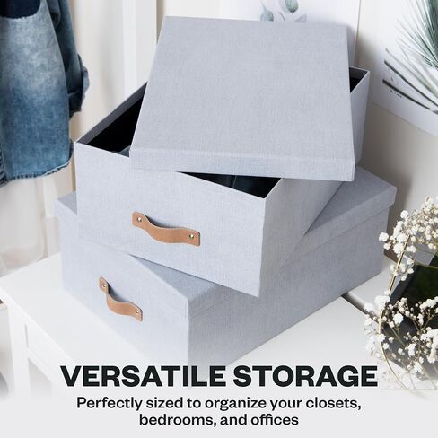 Bigso Ulrika, Set of 2 - Large Storage Box (10.4 x 14.4 x 5.7in) and Small Storage Box (9.8 x 13.4 x 5.5in) - Decorative Storage Boxes With Lids - Memory Box for Keepsakes - Cream in Kuwait