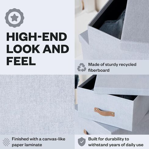 Bigso Ulrika, Set of 2 - Large Storage Box (10.4 x 14.4 x 5.7in) and Small Storage Box (9.8 x 13.4 x 5.5in) - Decorative Storage Boxes With Lids - Memory Box for Keepsakes - Cream in Kuwait