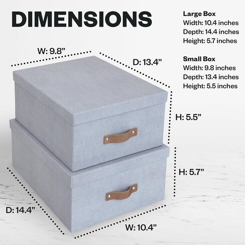 Bigso Ulrika, Set of 2 - Large Storage Box (10.4 x 14.4 x 5.7in) and Small Storage Box (9.8 x 13.4 x 5.5in) - Decorative Storage Boxes With Lids - Memory Box for Keepsakes - Cream in Kuwait