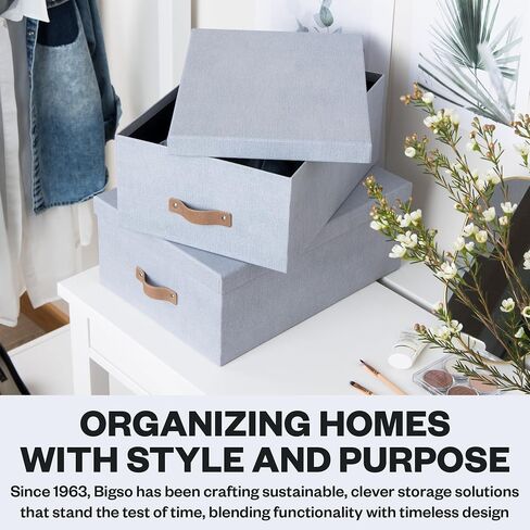 Bigso Ulrika, Set of 2 - Large Storage Box (10.4 x 14.4 x 5.7in) and Small Storage Box (9.8 x 13.4 x 5.5in) - Decorative Storage Boxes With Lids - Memory Box for Keepsakes - Cream in Kuwait