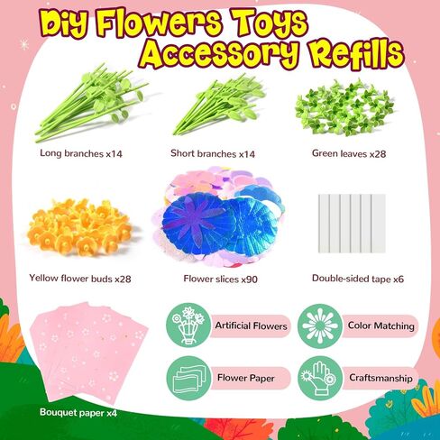 GPPNKC Flower Bouquet Craft Kit DIY Arts and Crafts Toddler Toys Flowers Market Toy Educational Fun DIY Activity Set Birthday Gift for 4 5 6 7 8+ Year Old Girls and Boys in Kuwait