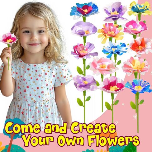 GPPNKC Flower Bouquet Craft Kit DIY Arts and Crafts Toddler Toys Flowers Market Toy Educational Fun DIY Activity Set Birthday Gift for 4 5 6 7 8+ Year Old Girls and Boys in Kuwait