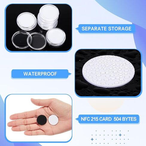 100 Pcs NFC 215 Round Cards with 100 Coin Card Protector Case Programmable 25mm Blank NFC215 Coin Tags Compatible with Most NFC Phones and Devices, with Large Storage Box in Saudi Arabia