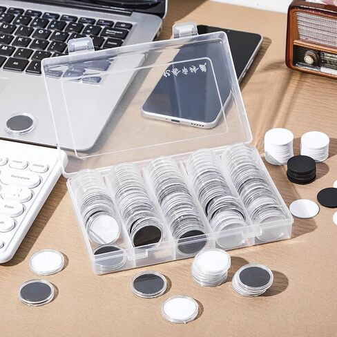 100 Pcs NFC 215 Round Cards with 100 Coin Card Protector Case Programmable 25mm Blank NFC215 Coin Tags Compatible with Most NFC Phones and Devices, with Large Storage Box in Saudi Arabia