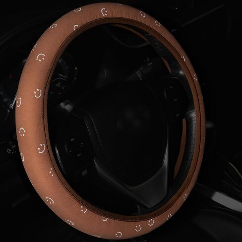 Soft Cloth Steering Wheel Cover Cute Black Fabric Car Wheel Covers Breathable Washable Car Accessory Cool in Summer Universal 14.5 15 Inch in Saudi Arabia
