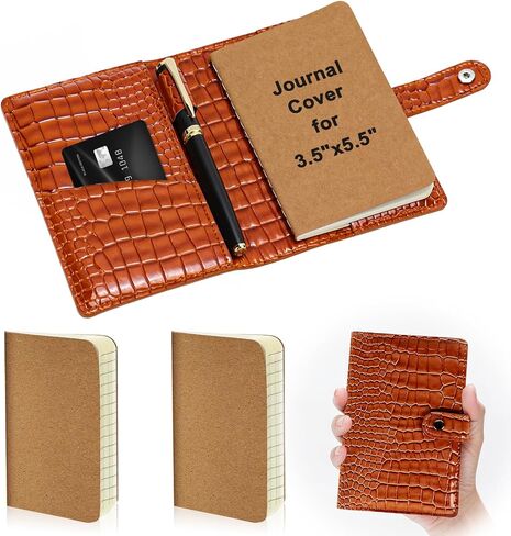 Faux Leather Journal Cover for 3.5" x 5.5" Pocket Size Notebook with Pen Holder 2 Pcs 160 Pages Hardcover Pocket Notebook Pink Vintage PVC Leather Notebook Cover Pocket Travelers Cover for Travel (Pink) in Saudi Arabia