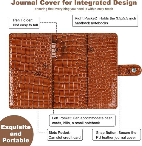 Faux Leather Journal Cover for 3.5" x 5.5" Pocket Size Notebook with Pen Holder 2 Pcs 160 Pages Hardcover Pocket Notebook Pink Vintage PVC Leather Notebook Cover Pocket Travelers Cover for Travel (Pink) in Saudi Arabia