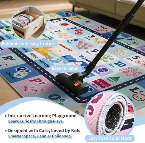 Kids ABC Rug for Room ، alphabet alphabet playmat playmat ، حصيرة طفل قابلة للغسل لغرفة الأطفال ، غرفة اللعب ، غرفة نوم ، أرضية ، حضانة (وردي ، 4'x6 ') in Kuwait