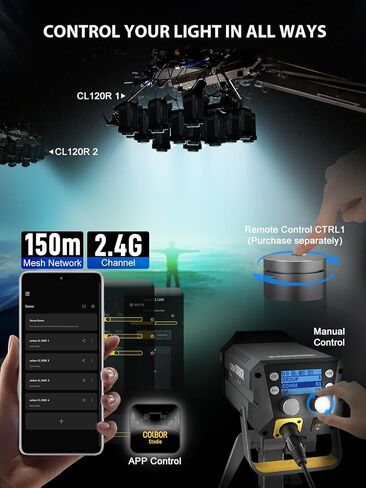 مصباح فيديو CL220 لايت 220 واط اضاءة مستمرة 2700-6500 كلفن ثنائي اللون CRI96+ 105000 لوكس عند 3.3 قدم، مصباح استوديو سي او بي مع 10 تأثيرات ضوئية لتصوير الافلام【شنطة حمل وعاكس غير متضمنين】 in Kuwait