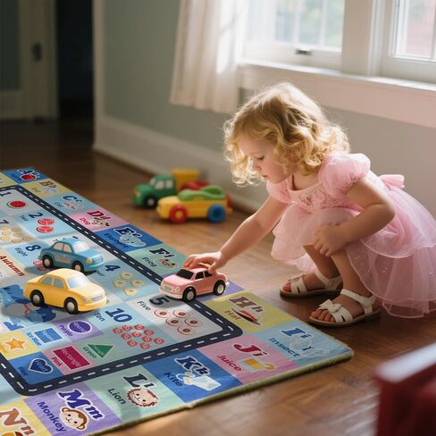 Kids ABC Rug for Room ، alphabet alphabet playmat playmat ، حصيرة طفل قابلة للغسل لغرفة الأطفال ، غرفة اللعب ، غرفة نوم ، أرضية ، حضانة (وردي ، 4'x6 ') in Kuwait