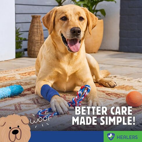 Healers PetCare Leg Wraps – Adjustable Dog Bandages with Gauze Inserts – Breathable Elastic Wrap for Wound Care & Joint Support – Non-Slip, Reusable, Machine Washable – Medium 24-Inch, Blue in Kuwait