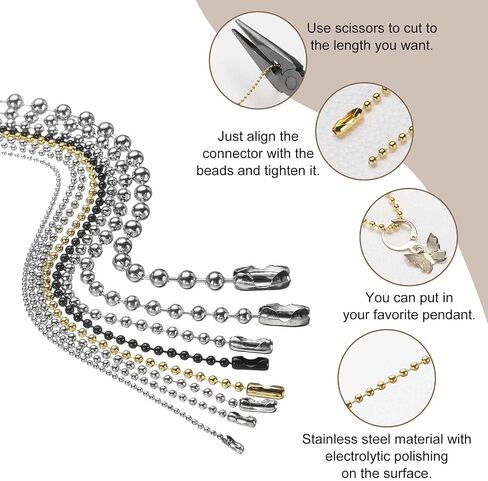 HARFINGTON Stainless Steel Ball Chain 5.0mm 23.6" Length 316L Round Bead Necklace Dog Tag Pull Chains with Connectors Clasps for Men Women Jewelry Making Bracelets Keychain, Silver in Saudi Arabia
