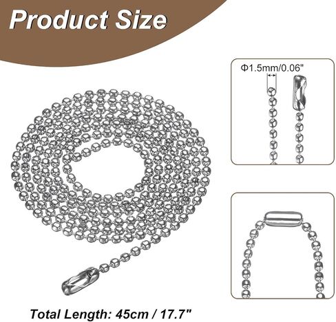 HARFINGTON Stainless Steel Ball Chain 5.0mm 23.6" Length 316L Round Bead Necklace Dog Tag Pull Chains with Connectors Clasps for Men Women Jewelry Making Bracelets Keychain, Silver in Saudi Arabia