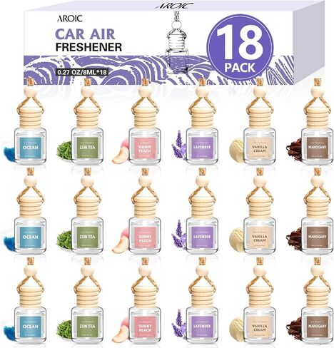 AROIC 4 Pack Car Air Freshener Hanging, Wooden Lid Essential Oil Air Freshener Hanging Car Diffuser, Natural Slow-Release Aroma for Auto Interior, Long-Lasting Fragrance Alternative to Spray Perfumes in Saudi Arabia