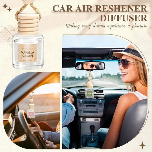 AROIC 4 Pack Car Air Freshener Hanging, Wooden Lid Essential Oil Air Freshener Hanging Car Diffuser, Natural Slow-Release Aroma for Auto Interior, Long-Lasting Fragrance Alternative to Spray Perfumes in Saudi Arabia