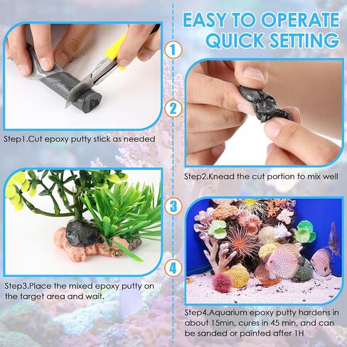 4 Ounce Epoxy Putty with Gloves, Marine Reef Live Rock Coral Putty, Fish Safe Aquarium Glue, Grey Reef Safe Epoxy Stick or Plants Moss, Coral, Stone, Wood Aquascaping, Quick Drying in Kuwait